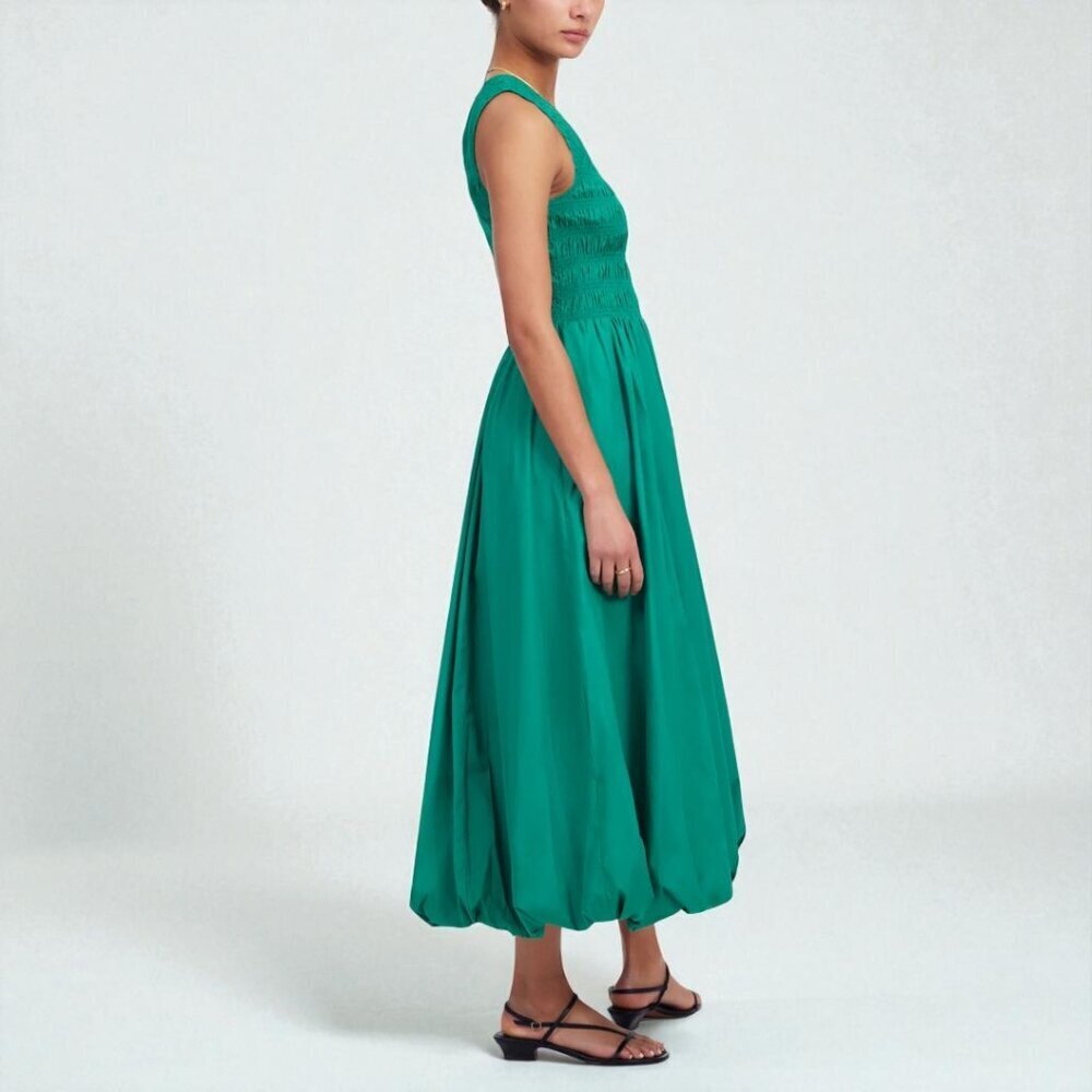 CLEAROUT Madewell The Melody Bubble-Hem Smocked Midi Dress in Poplin Size XS - Picture 2 of 10